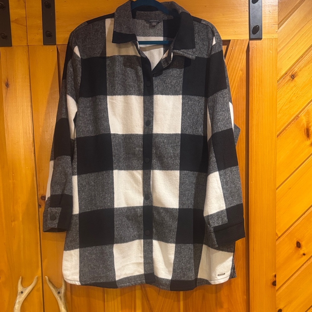 Eddie Bauer Black, White & Gray Buffalo Check Utility Shacket